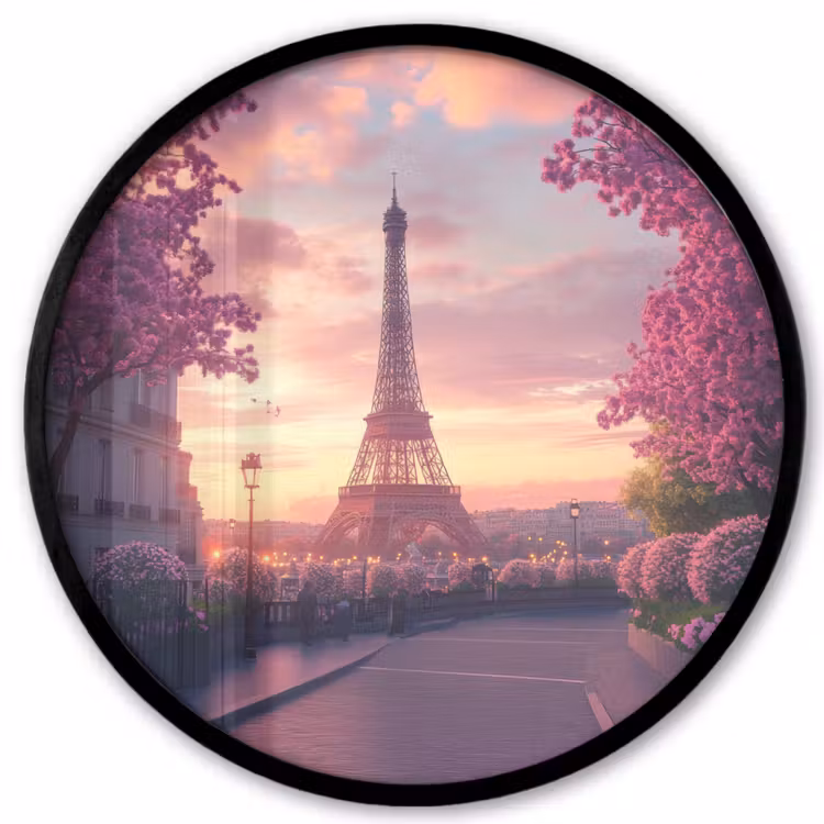 Eiffeltoren - Parijs - Roze Fotolijst rond zonder passe partout klein -3d
