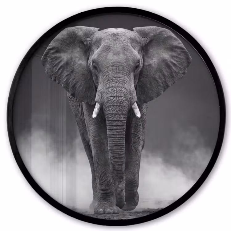 Olifant - Zwart - Wit - Rook Fotolijst rond zonder passe partout klein -3d