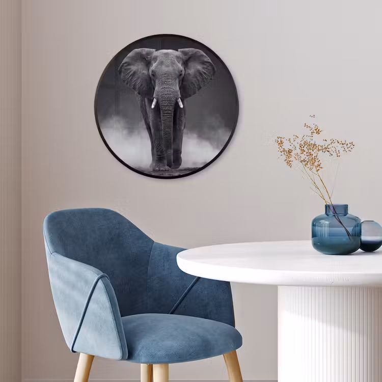 Olifant - Zwart - Wit - Rook Fotolijst rond zonder passe partout klein -sfeer2