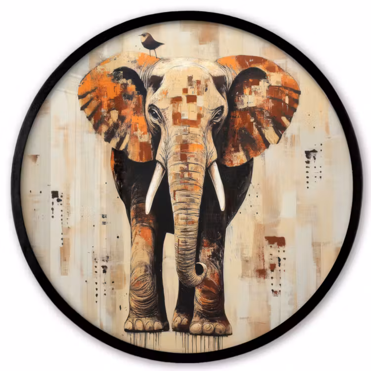 Olifant - Slurf - Mozaïek - Abstract Fotolijst rond zonder passe partout klein -3d