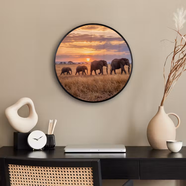 Olifanten - Savanne - Zonsondergang - Afrika - Warm Fotolijst rond zonder passe partout klein -sfeer1