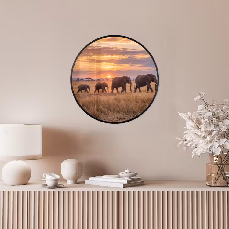 Olifanten - Savanne - Zonsondergang - Afrika - Warm Fotolijst rond zonder passe partout klein -sfeer3