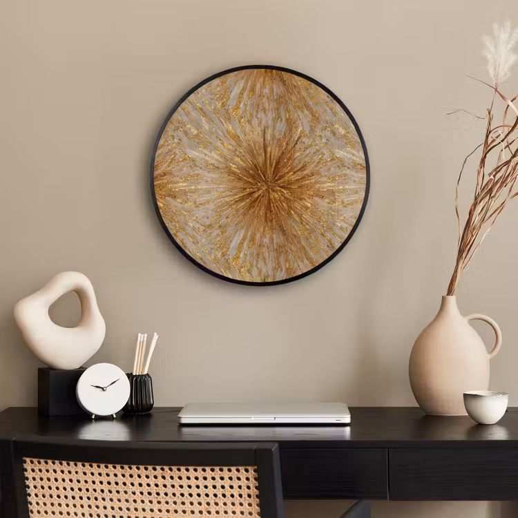 Explosie - Abstract - Goud - Wit Fotolijst rond zonder passe partout klein 856 -sfeer1