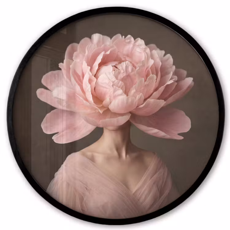 Gezicht - Roos - Roze Fotolijst rond zonder passe partout klein -3d