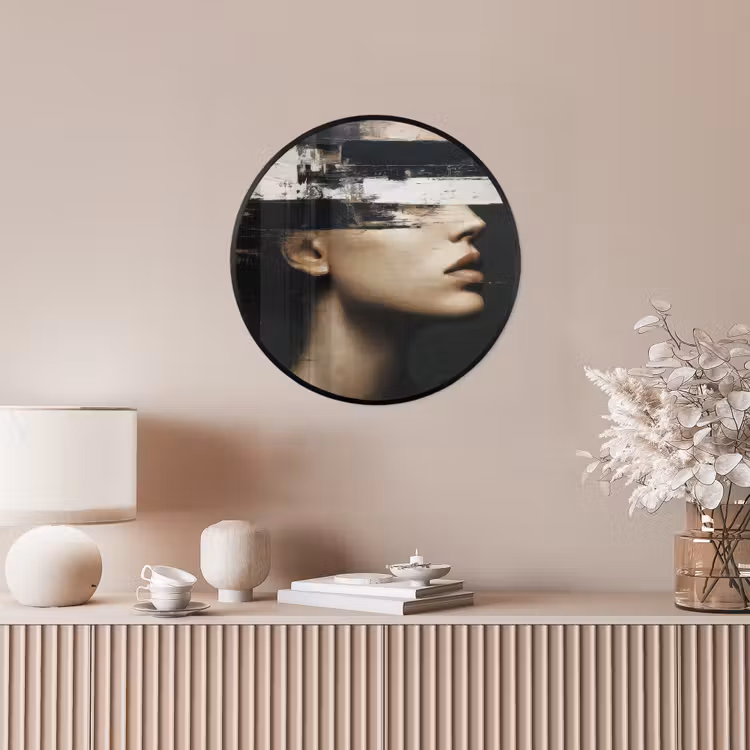 Gezicht - Vrouw - Zwart - Abstract Fotolijst rond zonder passe partout klein -sfeer3