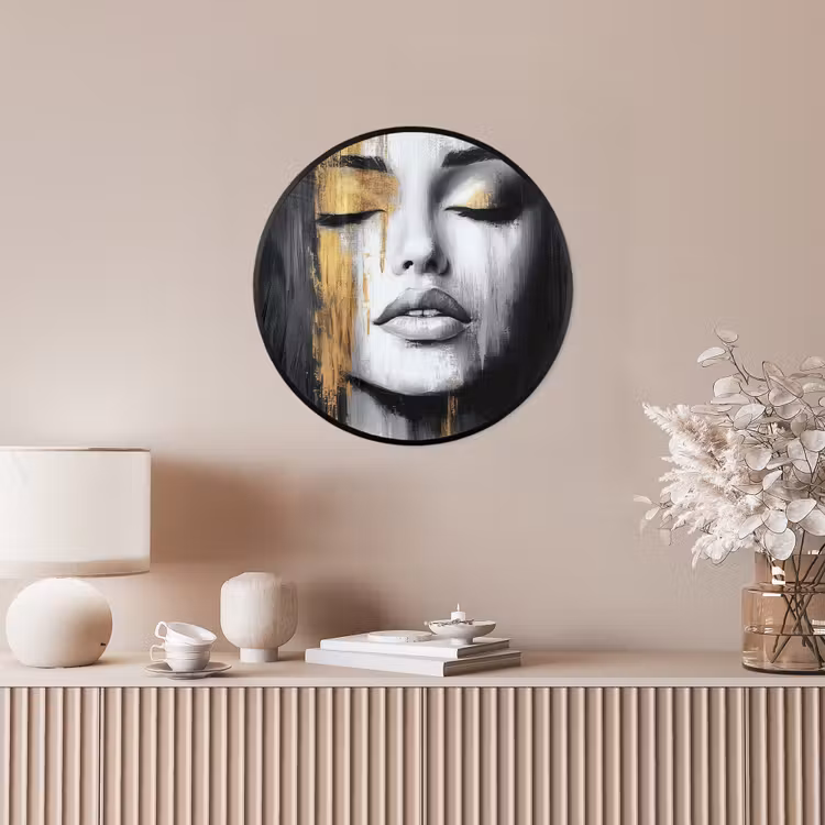Gezicht - Vrouw - Penseelstreken - Abstract Fotolijst rond zonder passe partout klein -sfeer3