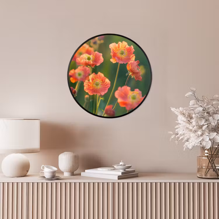 Bloemenveld - Zonnestralen - Oranje Fotolijst rond zonder passe partout klein -sfeer3