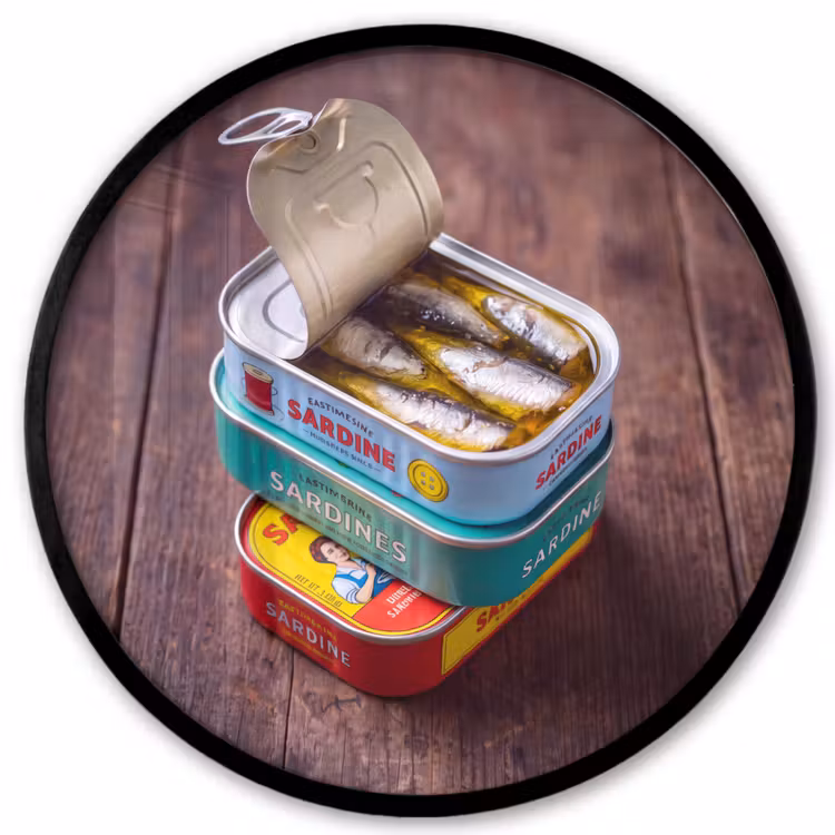 Photo Frame Round - Fish - Cans - Kitchen - Vis - Blikjes - Keuken Fotolijst rond zonder passe partout klein