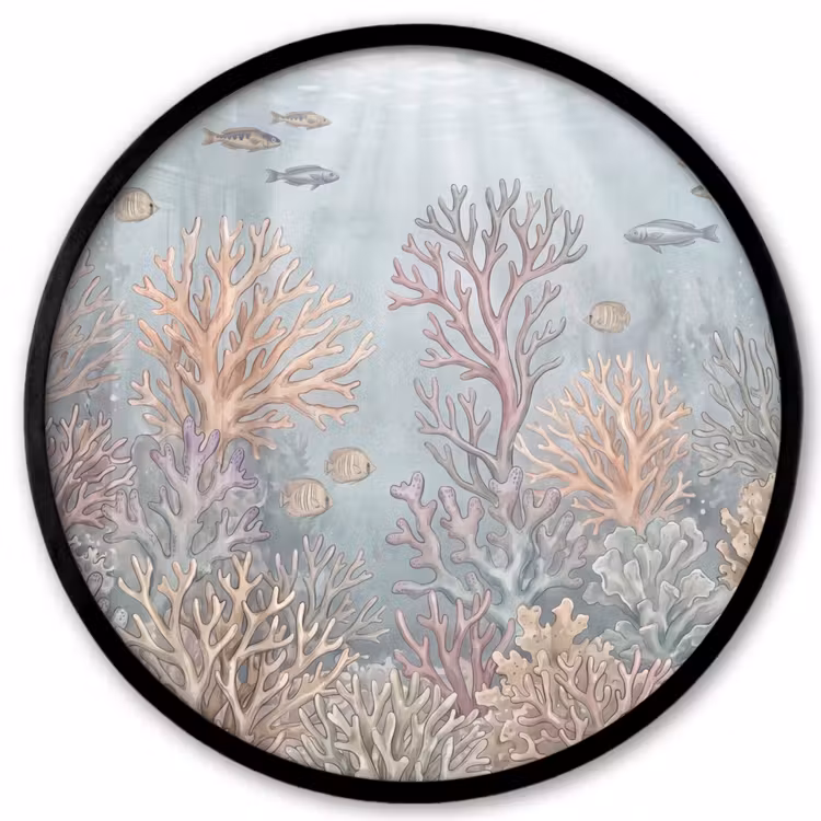 Vis - Koraal - Oceaan - Illustratie - Onderwater Fotolijst rond zonder passe partout klein -3d