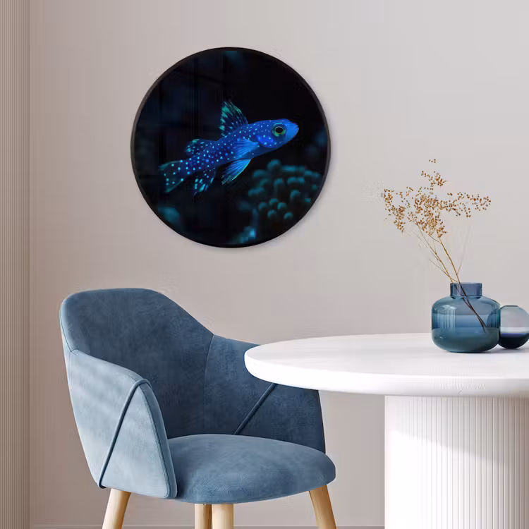 Vis - Stippen - Koraal - Blauw Fotolijst rond zonder passe partout klein -sfeer2