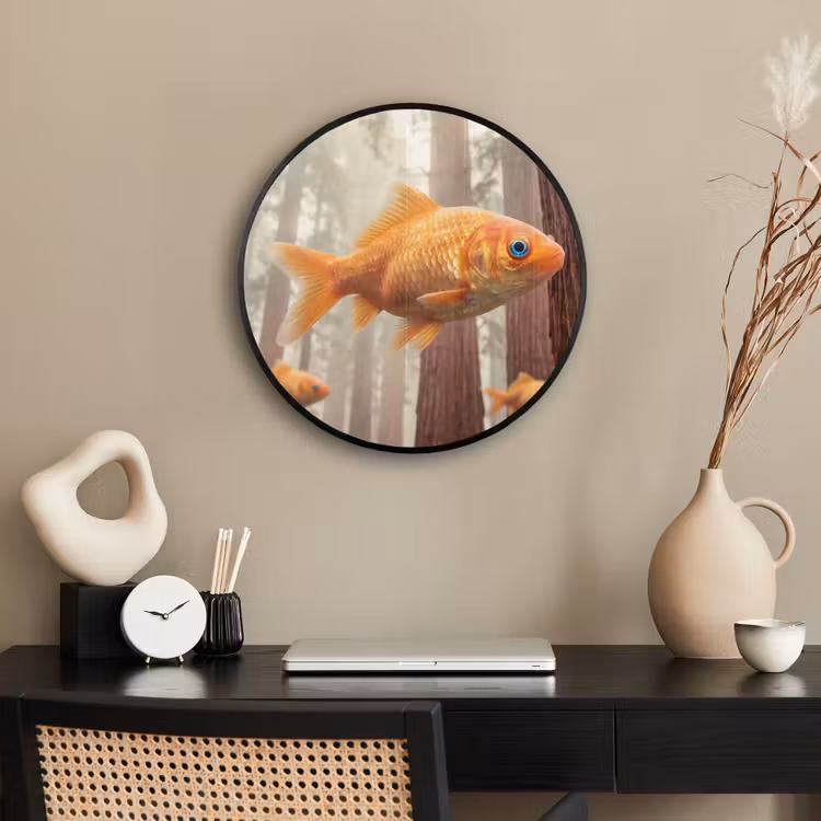 Photo Frame Round - Fish - Forest - Fantasy - Vis - Bos - Fantasie Fotolijst rond zonder passe partout klein