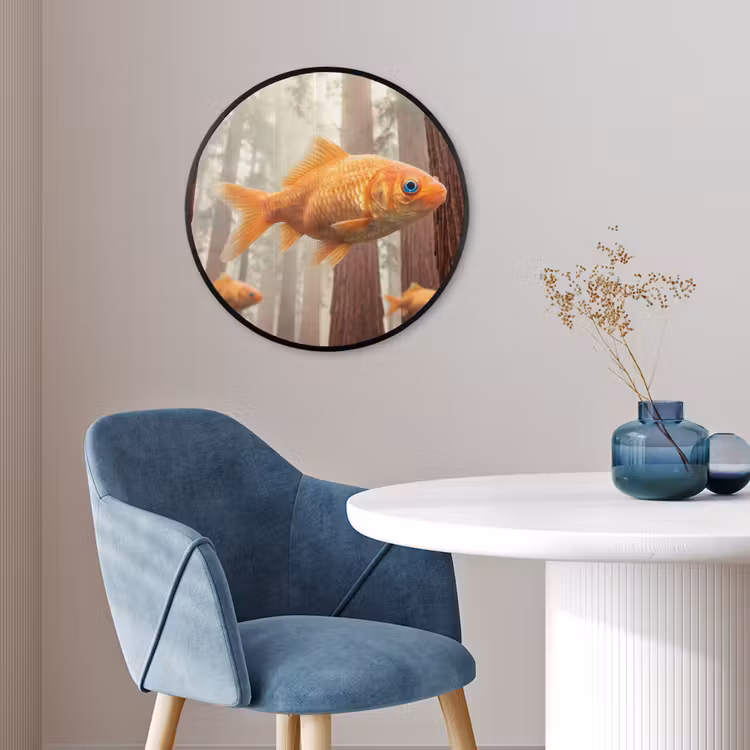 Photo Frame Round - Fish - Forest - Fantasy - Vis - Bos - Fantasie Fotolijst rond zonder passe partout klein