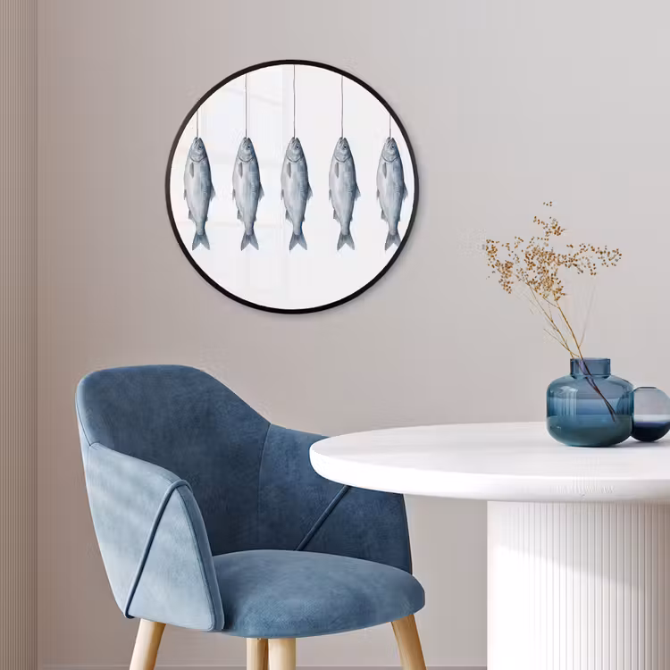 Vissen - Illustratie - Delfts - Blauw Fotolijst rond zonder passe partout klein -sfeer2