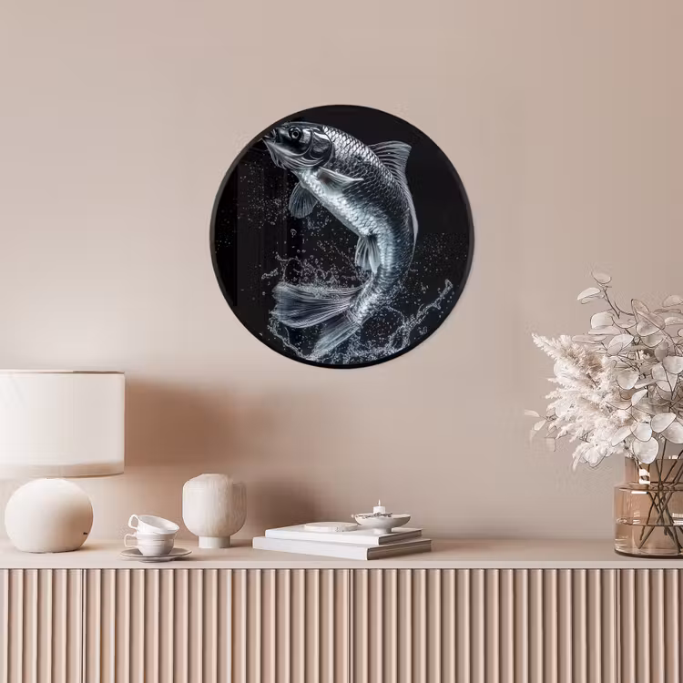 Vis - Koi - Zwart - Water Fotolijst rond zonder passe partout klein -sfeer3