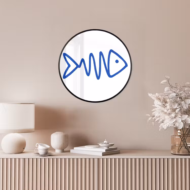 Vis - Minimalistisch - Blauw - Lijn Fotolijst rond zonder passe partout klein -sfeer3