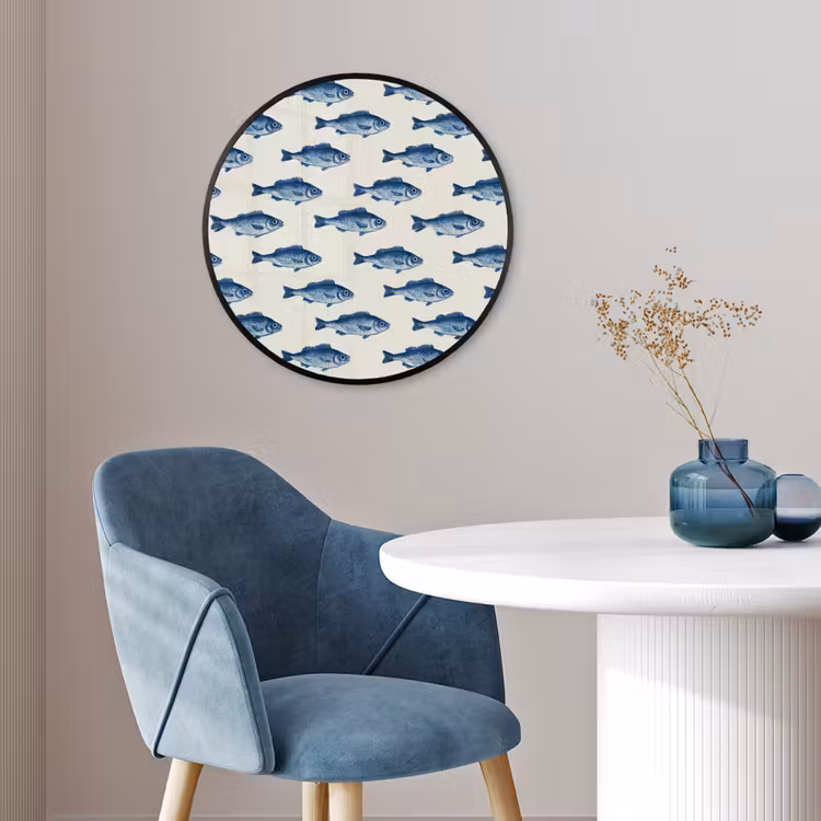 Vis - Patroon - Blauw Fotolijst rond zonder passe partout klein 856 -sfeer2