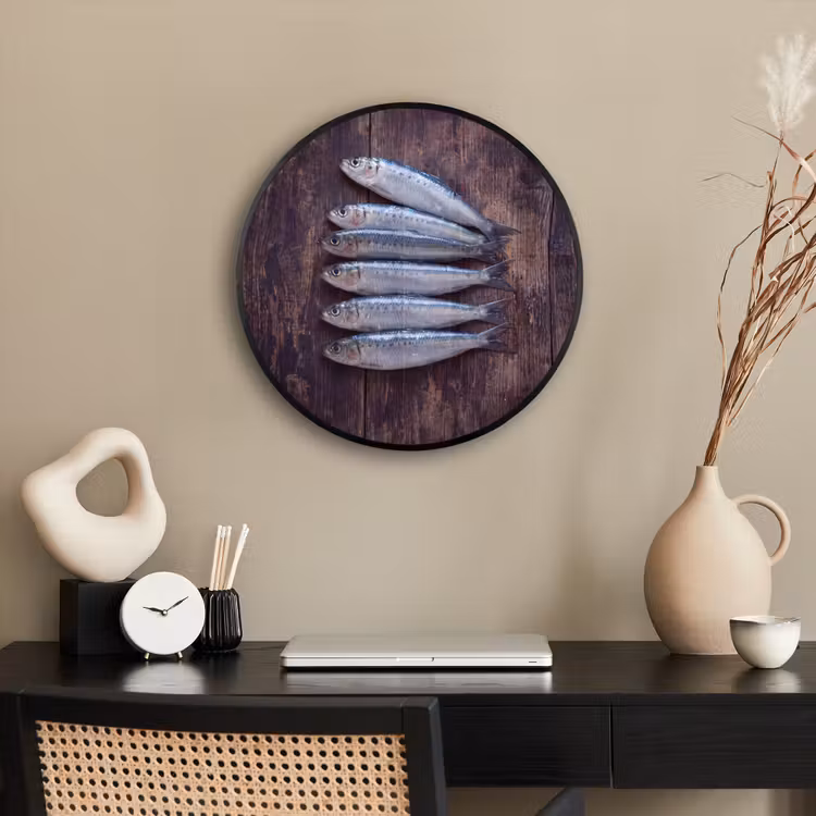Photo Frame Round - Fish - Wood - Food - Vis - Hout - Eten Fotolijst rond zonder passe partout klein