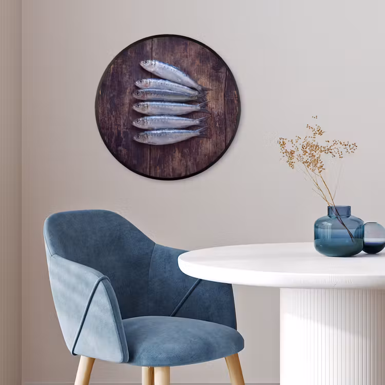 Photo Frame Round - Fish - Wood - Food - Vis - Hout - Eten Fotolijst rond zonder passe partout klein