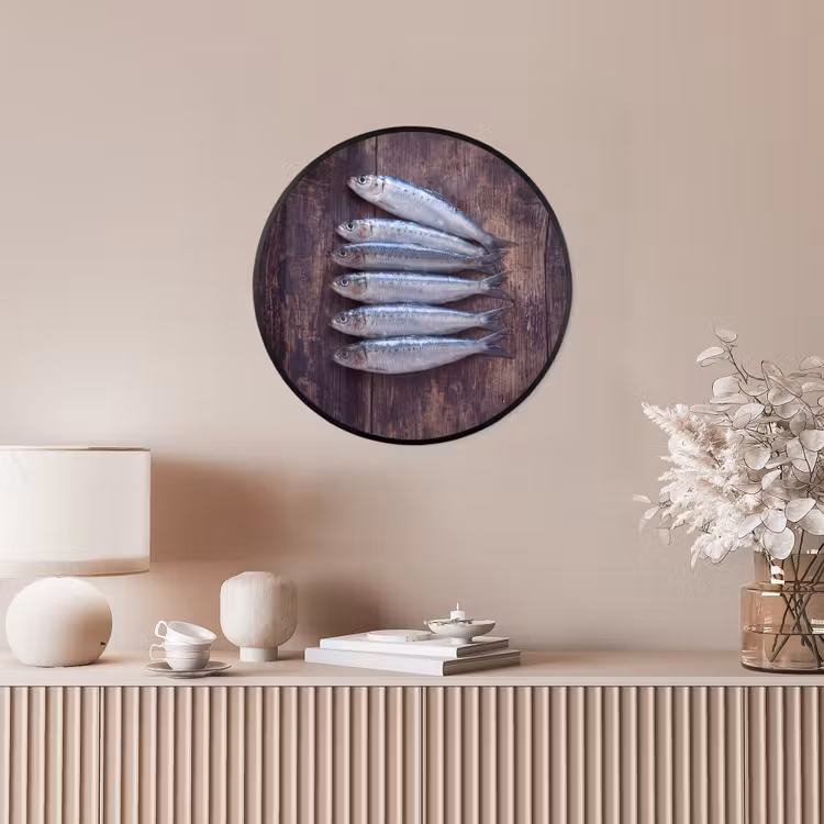 Photo Frame Round - Fish - Wood - Food - Vis - Hout - Eten Fotolijst rond zonder passe partout klein