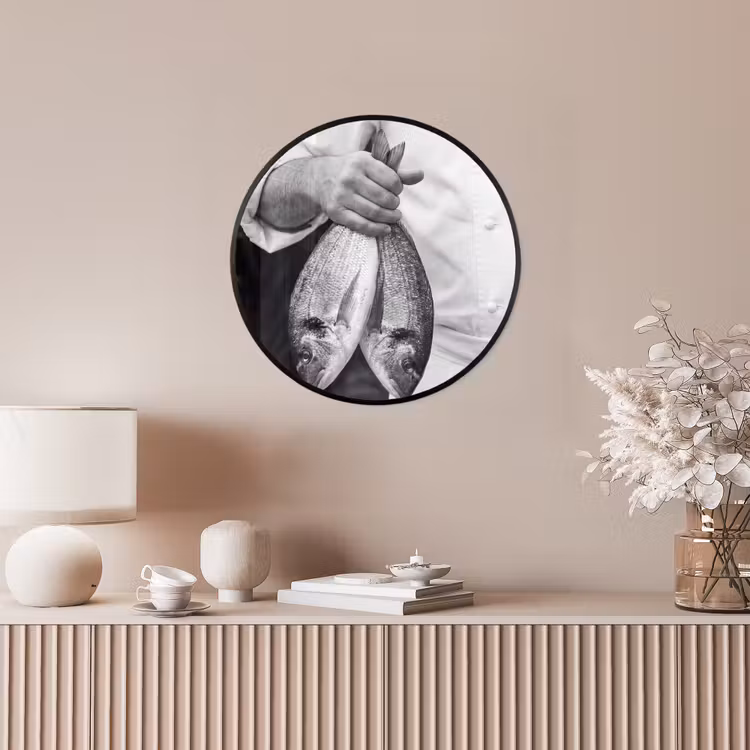 Vissen - Chef - Zwart - Wit Fotolijst rond zonder passe partout klein -sfeer3