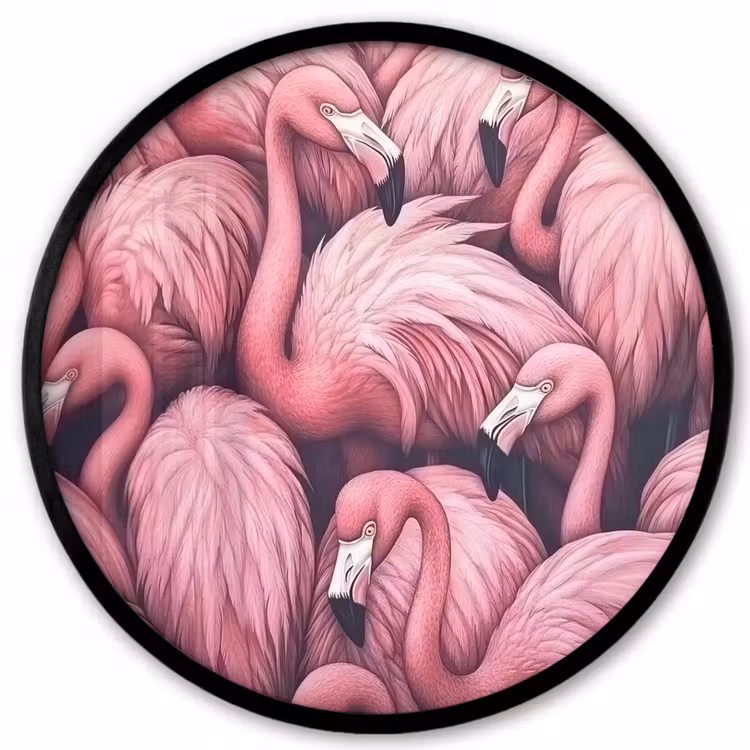 Flamingo - Roze - Dieren Fotolijst rond zonder passe partout klein -3d