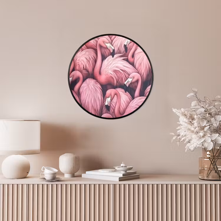 Flamingo - Roze - Dieren Fotolijst rond zonder passe partout klein -sfeer3