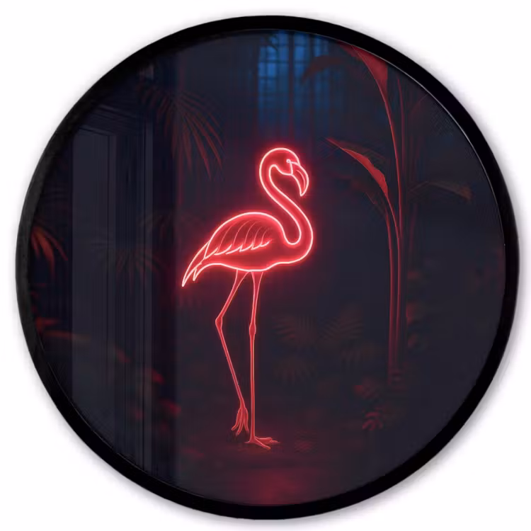 Flamingo - Roze - Neon - Licht Fotolijst rond zonder passe partout klein -3d