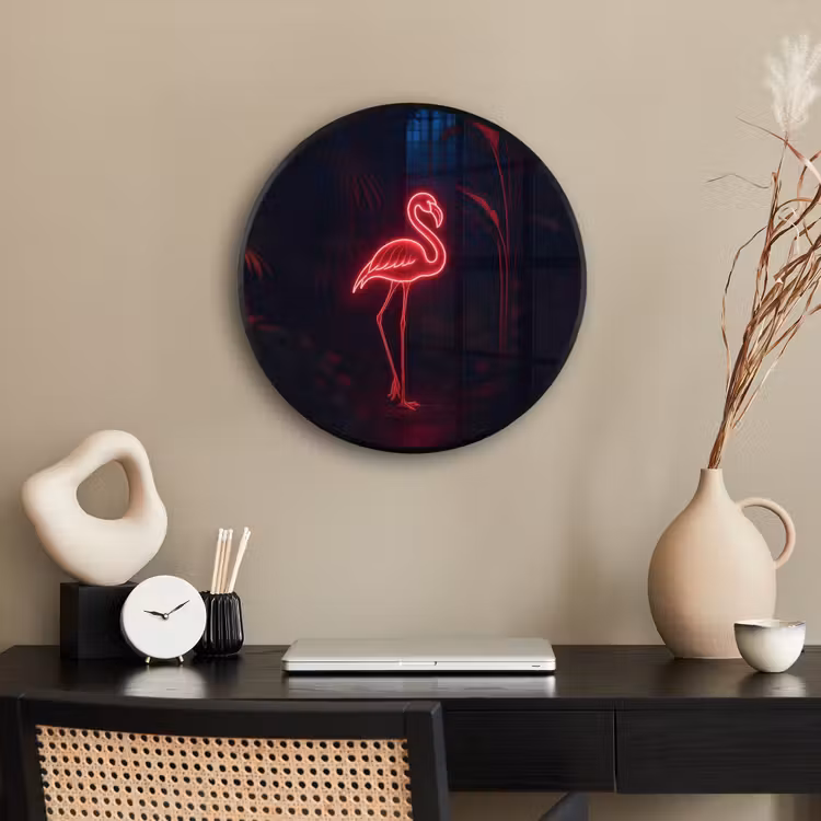 Flamingo - Roze - Neon - Licht Fotolijst rond zonder passe partout klein -sfeer1