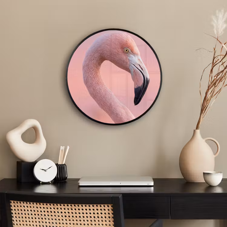Flamingo - Portret - Roze Fotolijst rond zonder passe partout klein -sfeer1