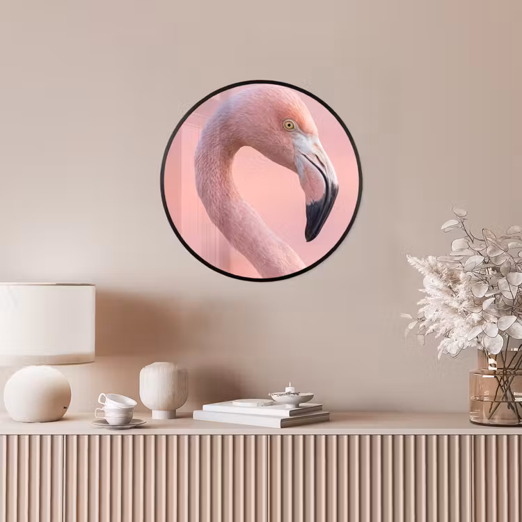 Flamingo - Portret - Roze Fotolijst rond zonder passe partout klein -sfeer3