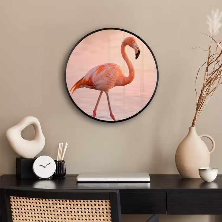 Flamingo - Water - Roze Fotolijst rond zonder passe partout klein -sfeer1