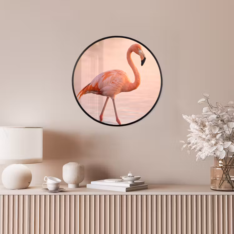 Flamingo - Water - Roze Fotolijst rond zonder passe partout klein -sfeer3