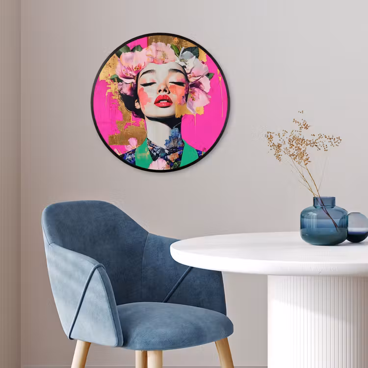 Bloemenkroon - Goud - Vrouw - Portret Fotolijst rond zonder passe partout klein -sfeer2