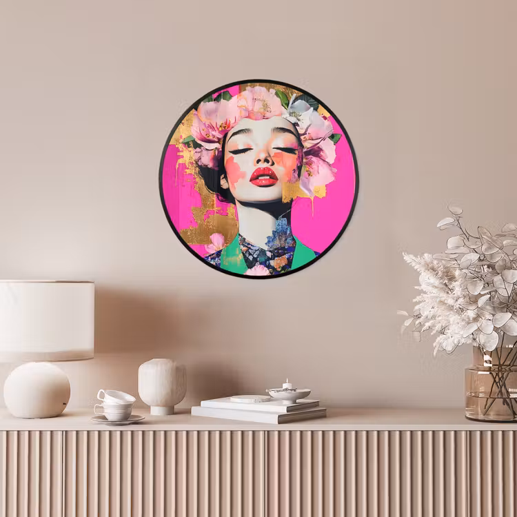 Bloemenkroon - Goud - Vrouw - Portret Fotolijst rond zonder passe partout klein -sfeer3
