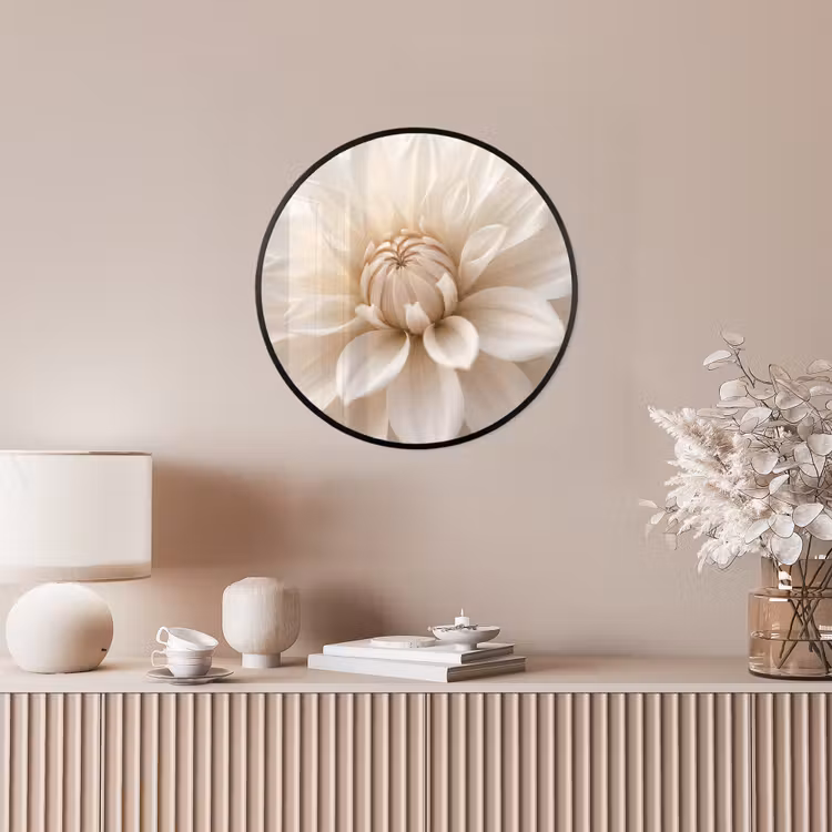 Bloem - Dahlia - Wit Fotolijst rond zonder passe partout klein -sfeer3