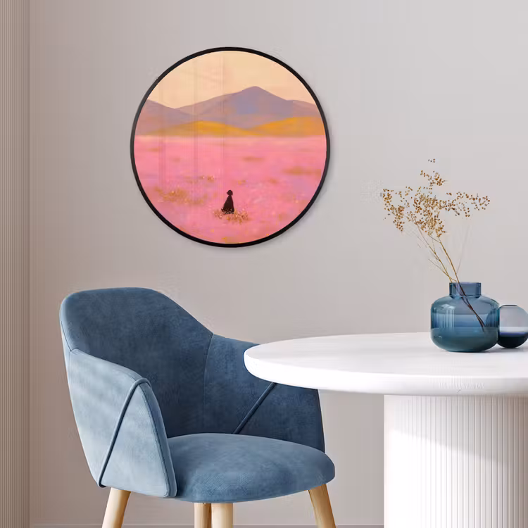 Bloemenweide - Heuvels - Silhouet - Roze Fotolijst rond zonder passe partout klein -sfeer2