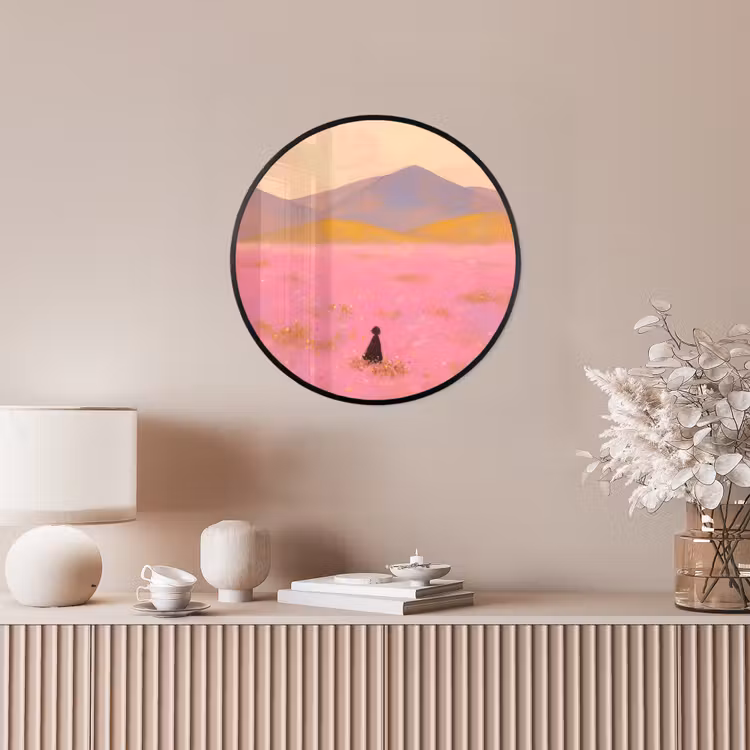 Bloemenweide - Heuvels - Silhouet - Roze Fotolijst rond zonder passe partout klein -sfeer3