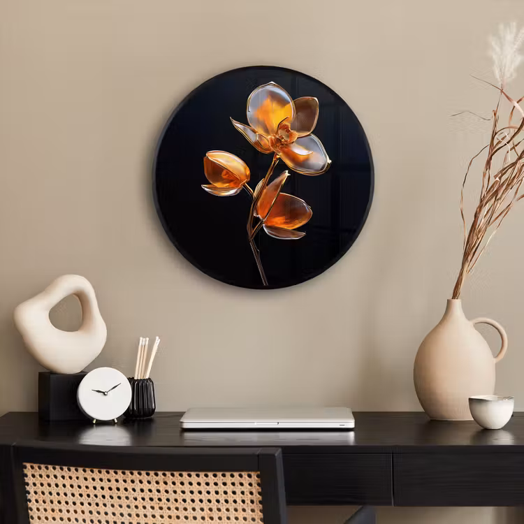 Bloem - Orchidee - Oranje Fotolijst rond zonder passe partout klein -sfeer1