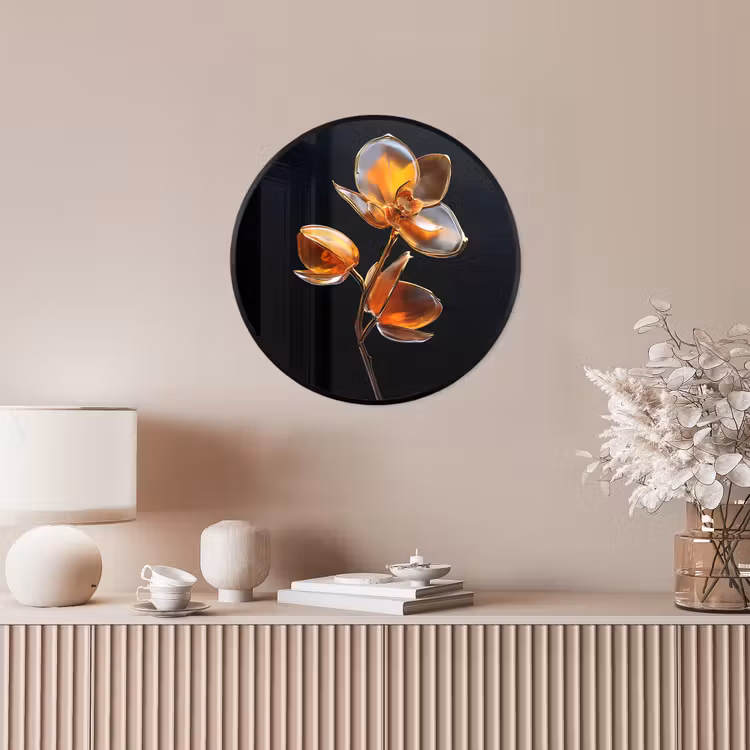 Bloem - Orchidee - Oranje Fotolijst rond zonder passe partout klein -sfeer3