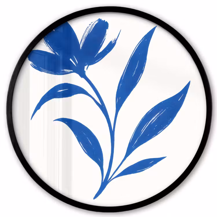 Bloem - Blaadjes - Minimalistisch - Blauw Fotolijst rond zonder passe partout klein -3d