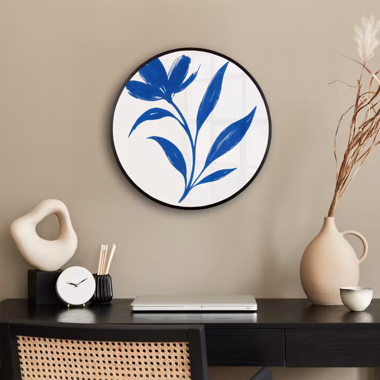 Bloem - Blaadjes - Minimalistisch - Blauw Fotolijst rond zonder passe partout klein -sfeer1