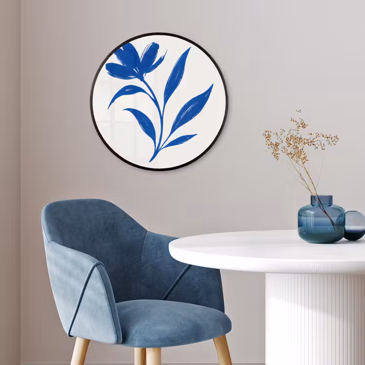 Bloem - Blaadjes - Minimalistisch - Blauw Fotolijst rond zonder passe partout klein -sfeer2