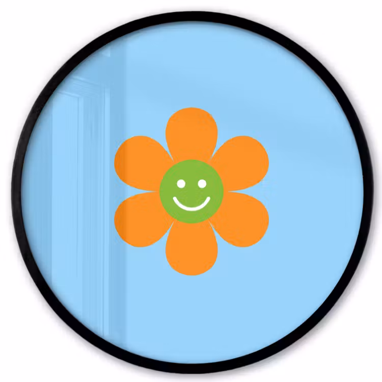 Bloem - Smiley - Kleurrijk Fotolijst rond zonder passe partout klein -3d