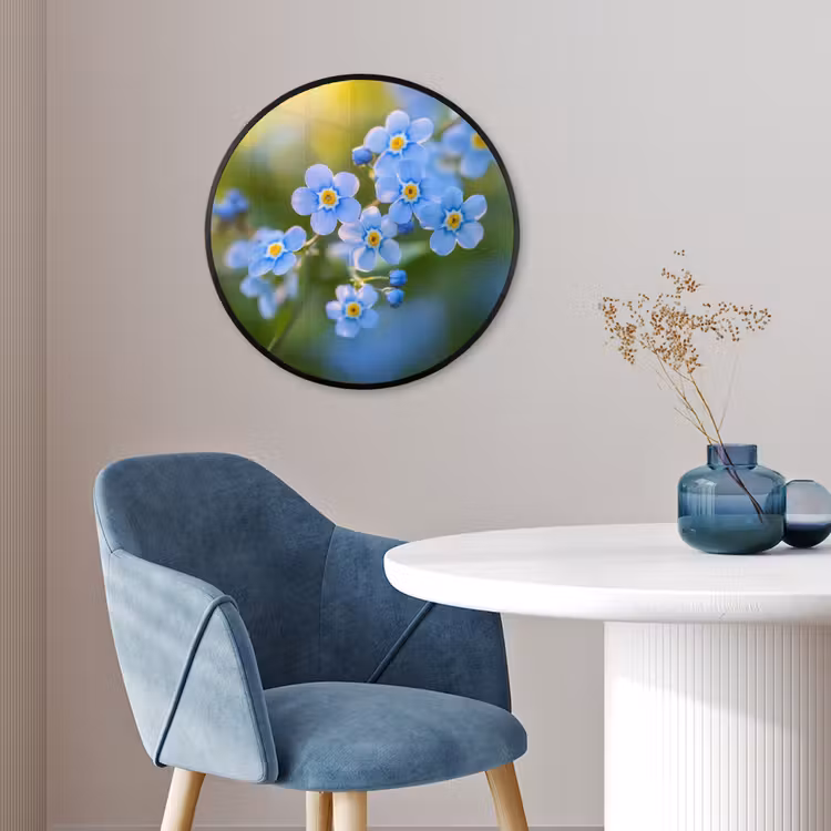 Bloemetjes - Blauw - Vergeet mij nietjes Fotolijst rond zonder passe partout klein -sfeer2