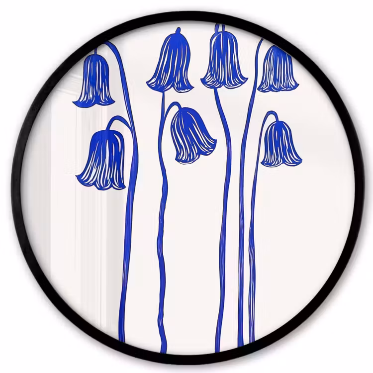 Bloemen - Blauw - Lijnen - Bloemblaadjes Fotolijst rond zonder passe partout klein -3d