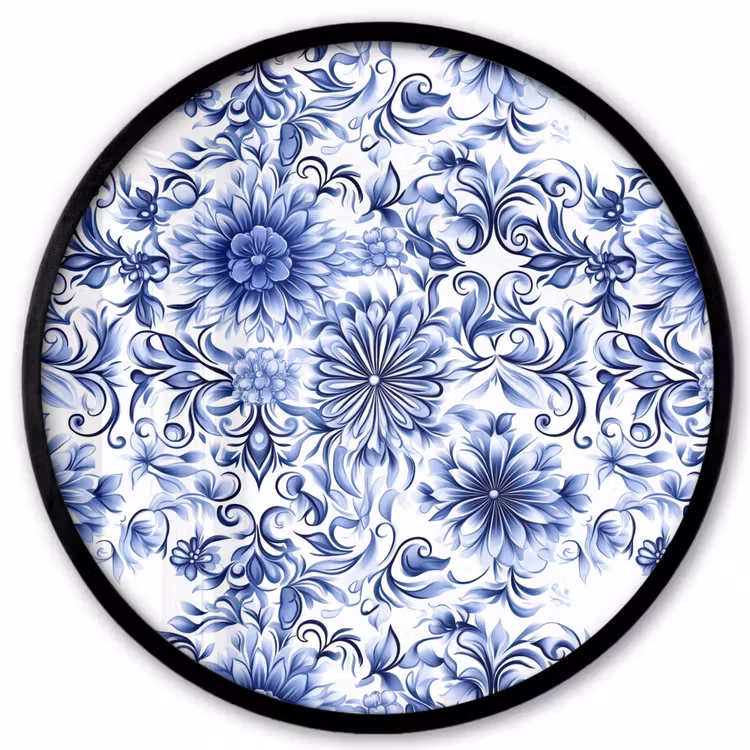 Bloemen - Blauw - Patroon - Wit Fotolijst rond zonder passe partout klein 856 -3d