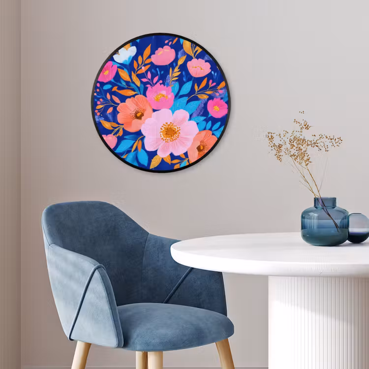Bloemen - Blauw - Roze Fotolijst rond zonder passe partout klein -sfeer2
