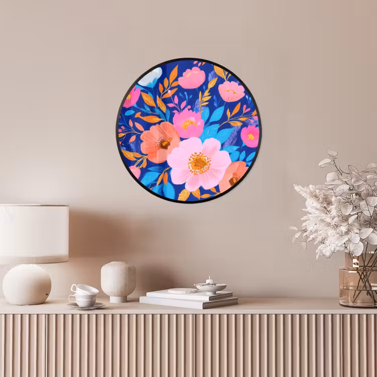 Bloemen - Blauw - Roze Fotolijst rond zonder passe partout klein -sfeer3