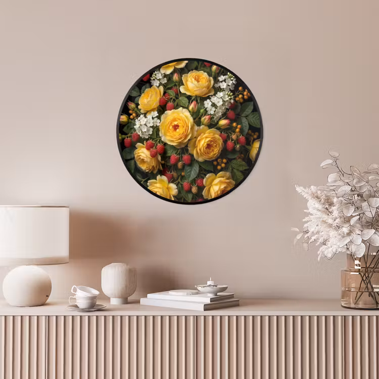Bloemen - Boeket - Natuur - Klassiek - Geel Fotolijst rond zonder passe partout klein -sfeer3