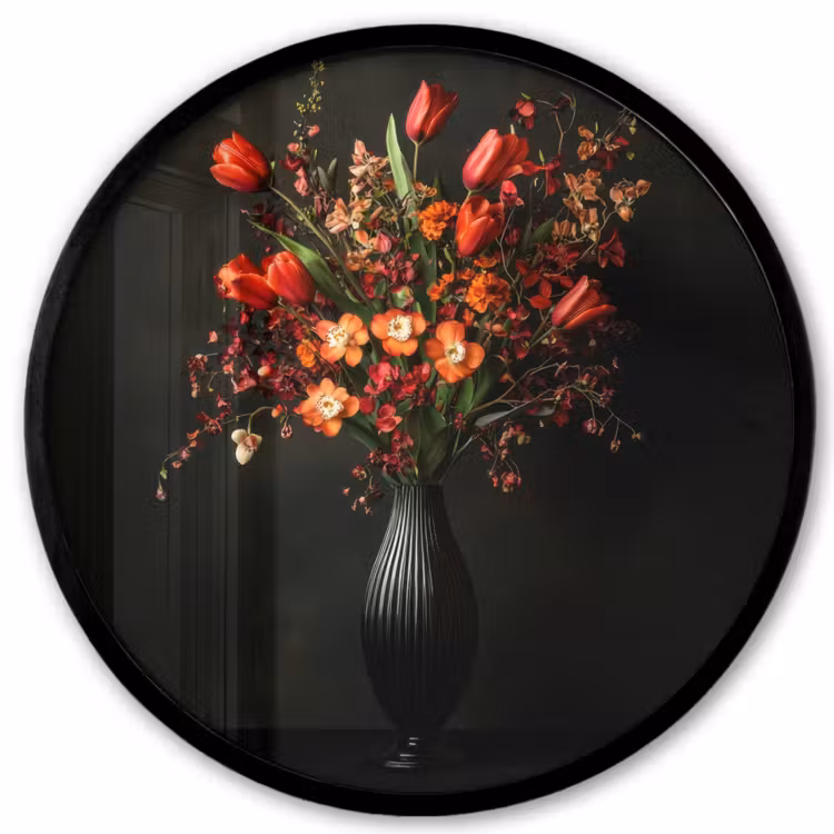 Bloemen - Takken - Boeket Fotolijst rond zonder passe partout klein -3d